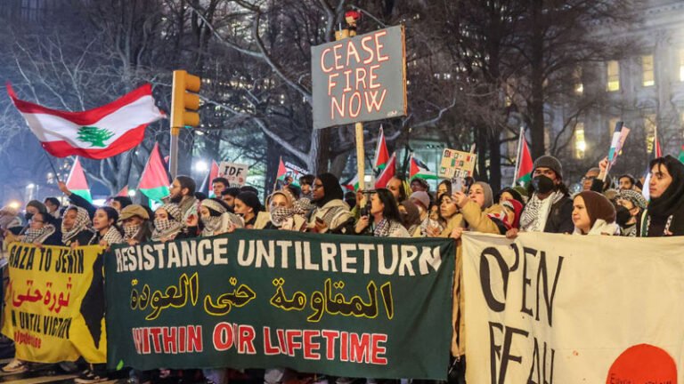 Pro-Palestinian protesters chant ‘Allahu Akbar’ at the World Trade Center