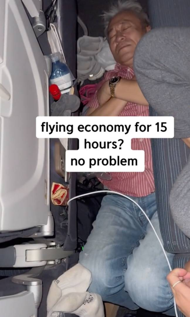 Plane passenger sparks backlash after adopting bizarre sleeping position on long-haul flight