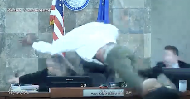 Absolutely Wild Video Shows Felon Assaulting Las Vegas Judge in Flying Leap Over Bench