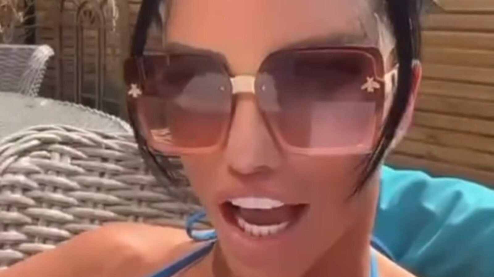 Double-bankrupt Katie Price strips off her barely-there blue bikini in a steamy new OnlyFans shoot