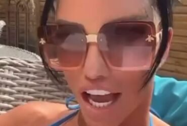 Double-bankrupt Katie Price strips off her barely-there blue bikini in a steamy new OnlyFans shoot