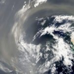 A swirl of wind over the ocean is pictured via a NASA satellite