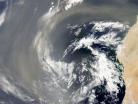 A swirl of wind over the ocean is pictured via a NASA satellite