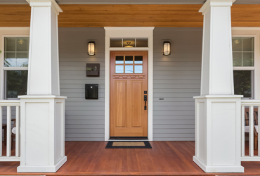 Front door of a pretty Craftsman-style home