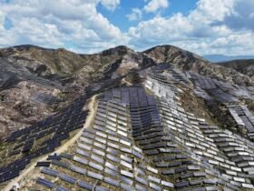 Solar panels on the North Barren Mountain in Zhangjiakou, Hebei province, China