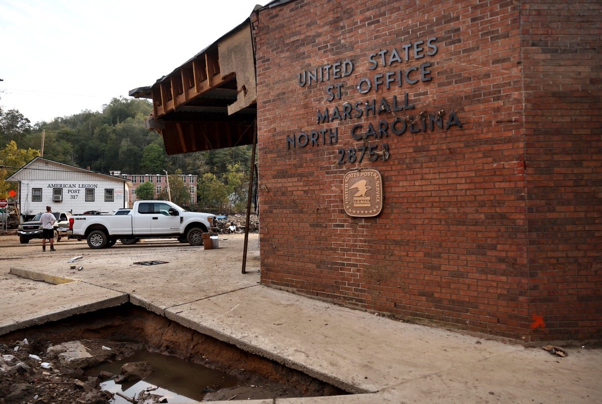 A view of a United States Post Office, damaged by flooding.