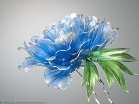 a blue hydrangea made from resin and wire