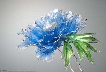 a blue hydrangea made from resin and wire