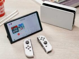 Nintendo Switch OLED in white on a desk