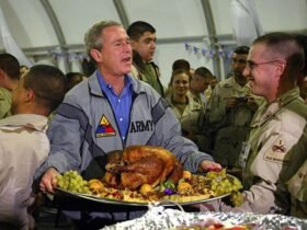 November 27, President George W. Bush spends Thanksgiving with U.S. troops in Iraq