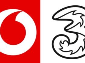 Vodafone and Three logos