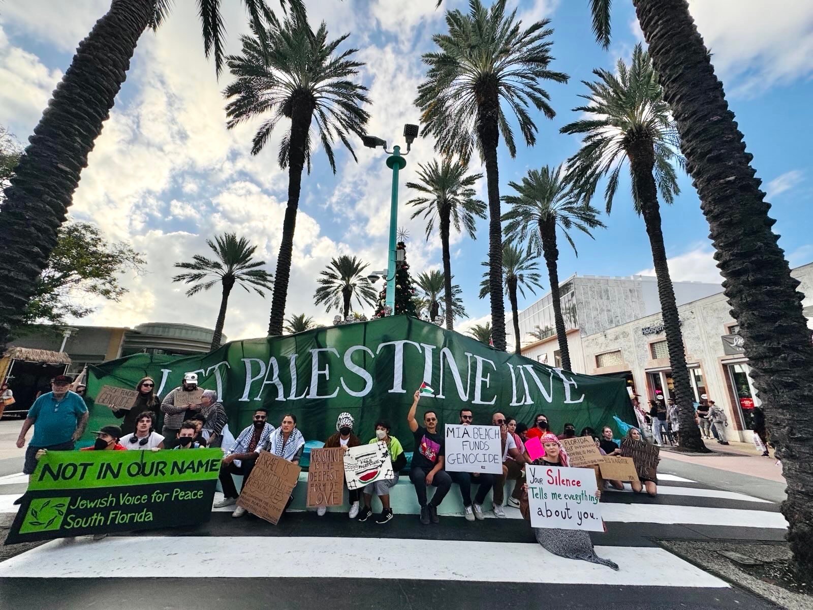 Activists hold 'No to genocide' protest outside Art Basel Miami Beach