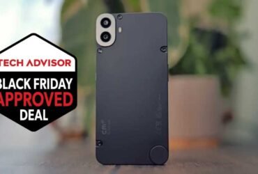 CMF Phone 1 next to Tech Advisor Black Friday Approved Deal logo