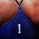 Sweat is seen on the back of Varapatsorn Radarong of Thailand during her Beach Volleyball Women