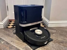 The robot vacuum in its self-emptying dock