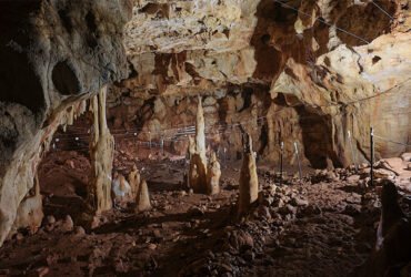 The inside of a cave.