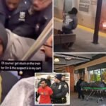 Video shows the moment officers rush onto a train to arrest migrants accused of setting subway passengers on fire