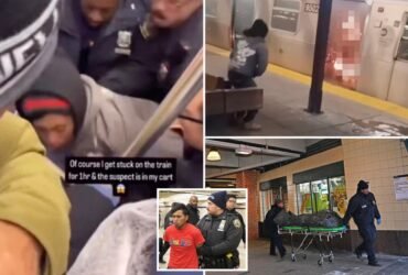 Video shows the moment officers rush onto a train to arrest migrants accused of setting subway passengers on fire