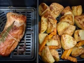 Turkey and roast potatoes and carrots in an air fryer