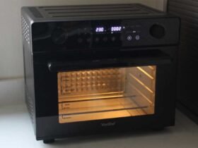 The air fryer oven on a kitchen counter