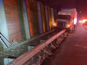 Drunk tractor trailer driver crashes on lie and leaves a trail of wreck and spilled fuel: agents