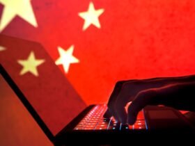 Cybercriminal, hacker China flag background.