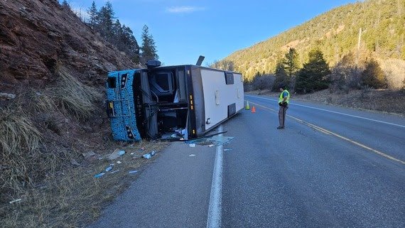 Bustang driver injured in rollover crash in San Miguel County