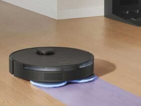 Robot vacuum cleaning a wood floor