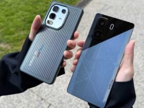 Infinix Solar Concept Phone and Case Being Held in Hand While Charging Outdoors