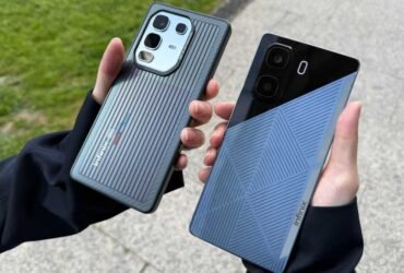 Infinix Solar Concept Phone and Case Being Held in Hand While Charging Outdoors