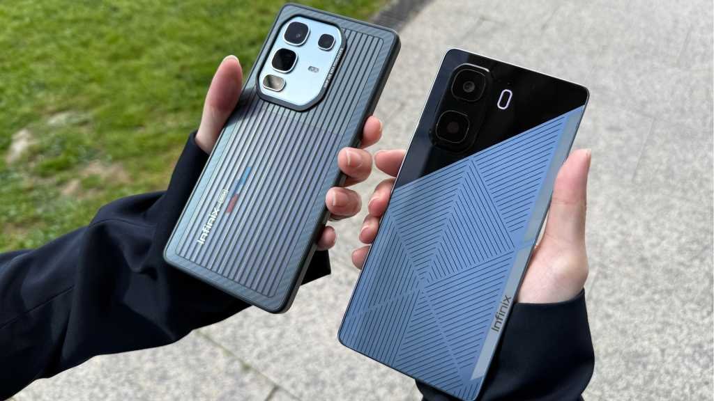 Infinix Solar Concept Phone and Case Being Held in Hand While Charging Outdoors