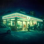 a convenience store glows at night