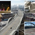 La's glowing, $ 500 million bridge is dark and covered with graffiti after thieves have stolen the copper wire