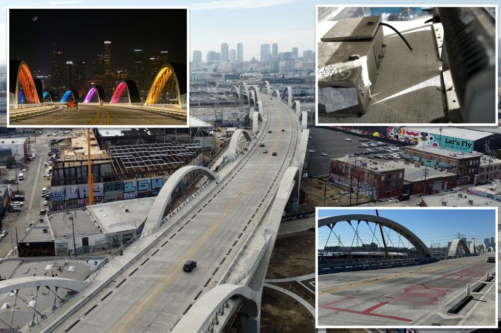 La's glowing, $ 500 million bridge is dark and covered with graffiti after thieves have stolen the copper wire