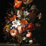 a colorful Dutch still life of flowers on a black background