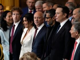 Guests including Mark Zuckerberg, Lauren Sanchez, Jeff Bezos, Sundar Pichai and Elon Musk attend the Inauguration of Donald J. Trump in the U.S. Capitol Rotunda on January 20, 2025 in Washington, D.C.