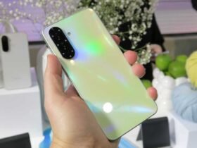 Samsung Galaxy A36 hands on back handheld Awesome Lime