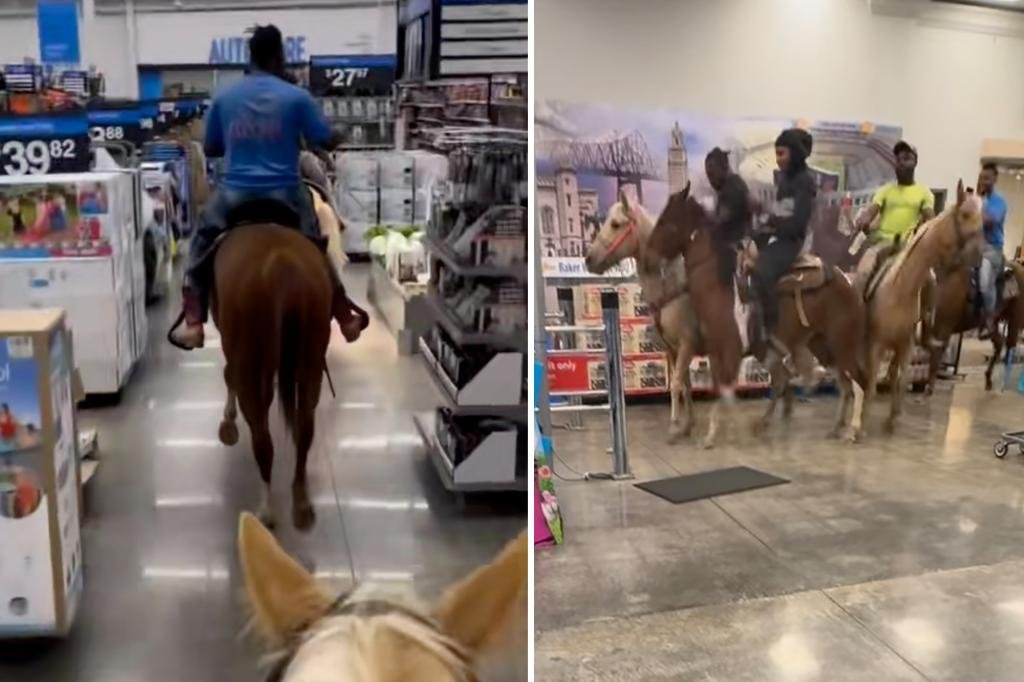 Four 'Cowboys' arrested for driving on horses through Walmart