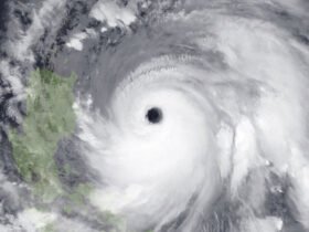 A satellite image of Typhoon Doksuri