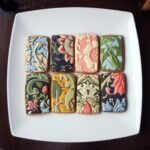 rectangular cookies with william morris colorful floral patterns