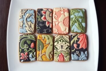 rectangular cookies with william morris colorful floral patterns