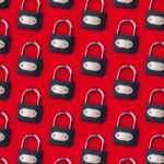 a pattern of locks on a red background