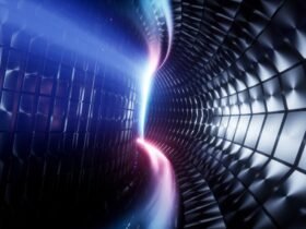 Plasma flows through an illustration of a tokamak fusion reactor.