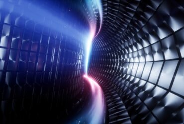 Plasma flows through an illustration of a tokamak fusion reactor.