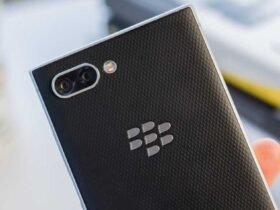 The back of a BlackBerry phone showing the iconic logo