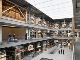 the interior of a contemporary museum collection storehouse