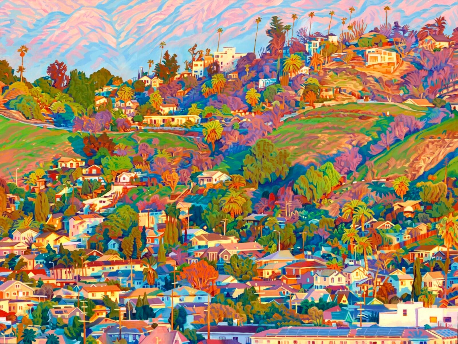 Seth Armstrong puts the hills of Los Angeles Aglow in lively oil paintings - colossal