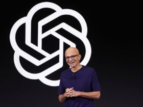 Microsoft CEO Satya Nadella speaks during the OpenAI DevDay event on November 06, 2023 in San Francisco, California.